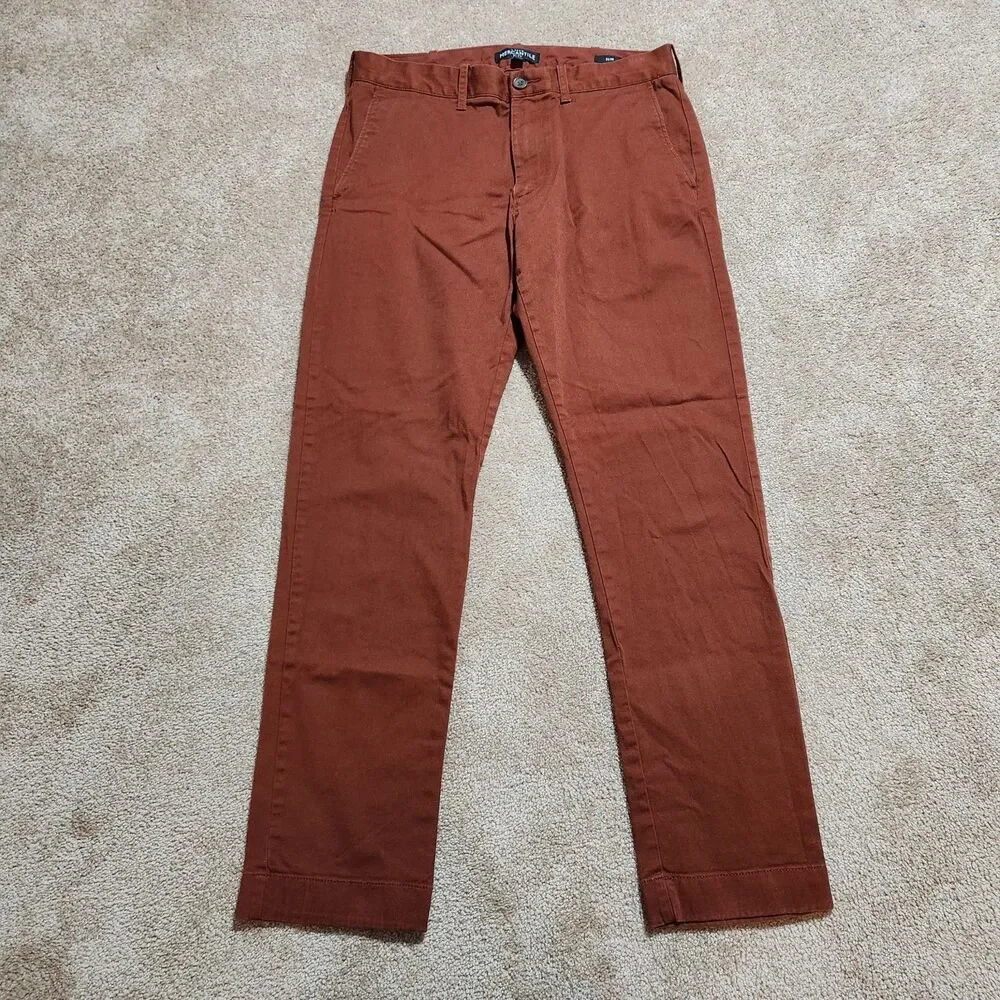 J. Crew Mercantile Pants Men 30x30(28.5) Burnt Orange Slim Straight